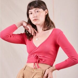 Big Bud Wrap Top Long Sleeve in Hot Pink, size P